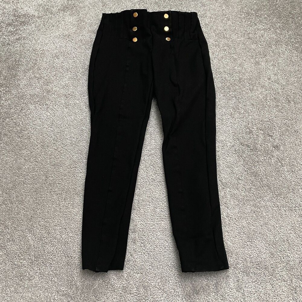 Zara Pull On Cropped Jegging Pants Womens Medium Black Buttons Stretch 26x23